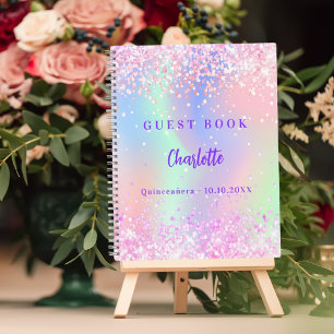 Guest book holographic pink purple Quinceanera