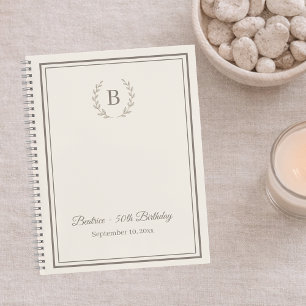 Guest Book ivory taupe Monogram Birthday