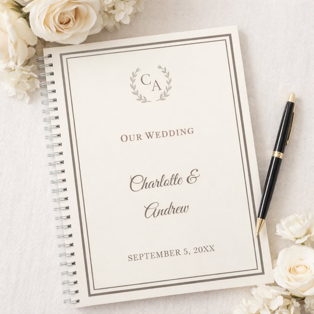 Guest Book ivory taupe monogrammed wedding (Creator Uploaded)