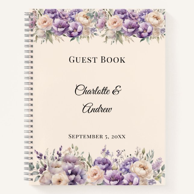 Guest Book lavender champagne floral wedding (Front)