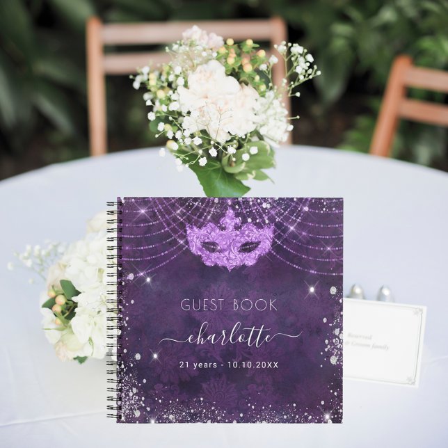 Guest book masquerade purple glitter birthday (Creator Uploaded)