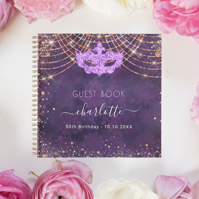 Guest book masquerade purple rose gold birthday (Creator Uploaded)