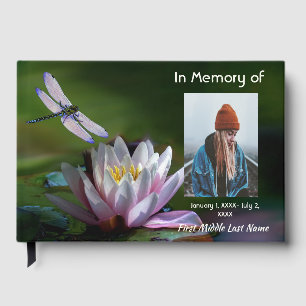 Guest Book Memorial Dragonfly Water Lily Lotus