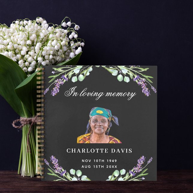 Guest book memorial funeral black florals photo (Creator Uploaded)