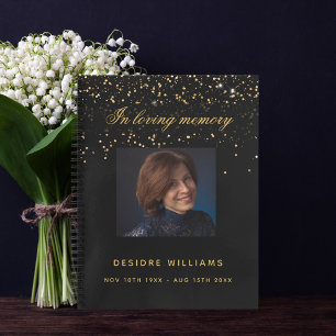 Guest book memorial funeral black gold photo