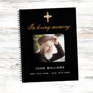 Guest book memorial funeral black gold photo
