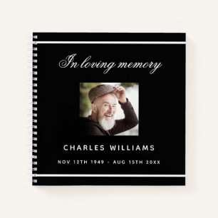 Guest book memorial funeral black white photo