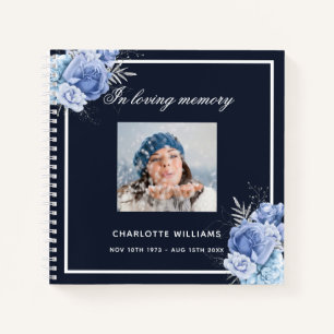 Guest book memorial funeral blue floral photo