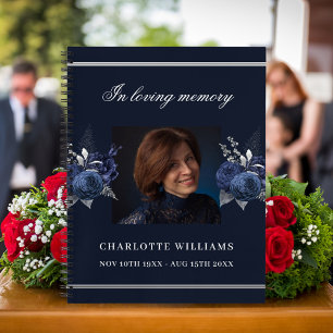Guest book memorial funeral blue floral photo