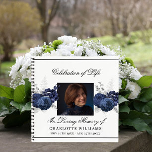 Guest book memorial funeral blue florals photo