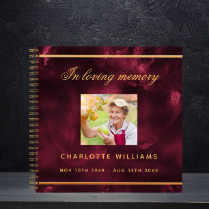 Guest book memorial funeral burgundy gold photo