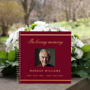 Guest book memorial funeral burgundy gold photo