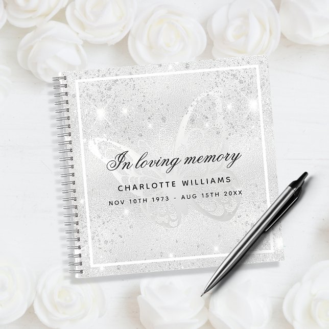 Guest book memorial funeral silver butterfly  (Creator Uploaded)