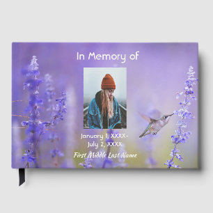 Guest Book Memorial Hummingbird Lavender Flowers