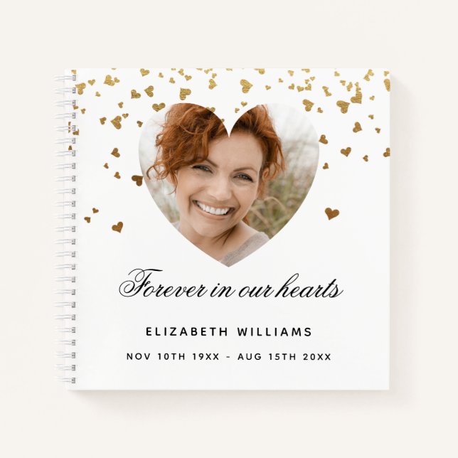 Guest book memorial photo white gold heart (Front)
