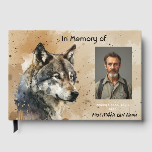 Guest Book Memorial Watercolor Wolf Animal