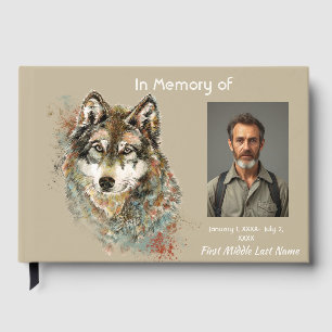 Guest Book Memorial Watercolor Wolf Animal