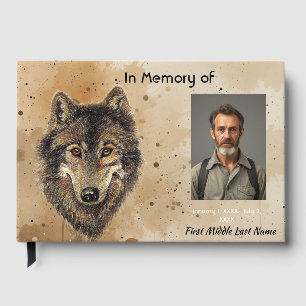 Guest Book Memorial Watercolor Wolf Animal