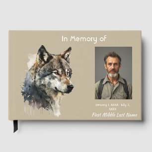 Guest Book Memorial Watercolor Wolf Animal