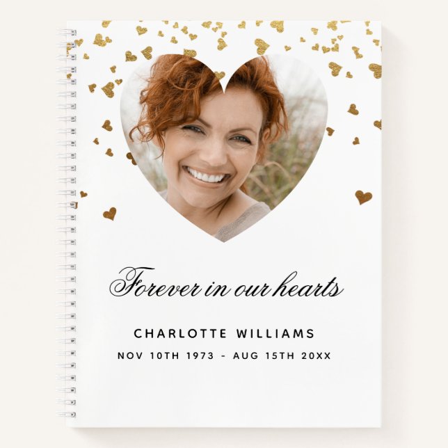 Guest book memorial white gold hearts photo (Front)