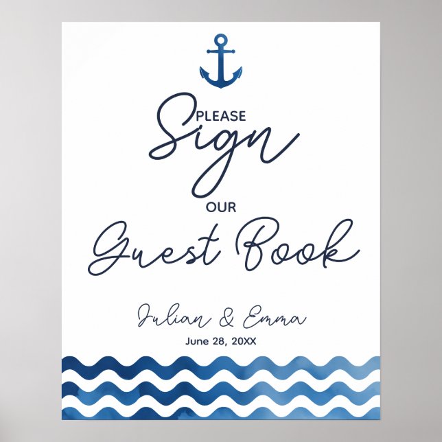 Guest book nautical wedding anchor sign (Front)