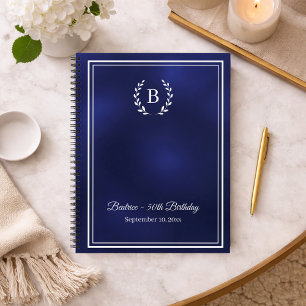 Guest Book navy blue Monogram wreath Birthday