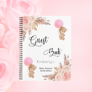 Guest book pampas grass pink baby shower girl