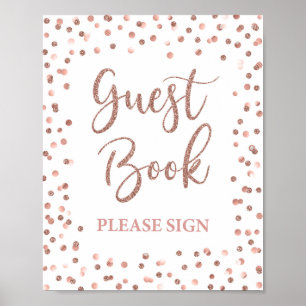 Guest Book Party Sign Rose Gold Glitter Confetti