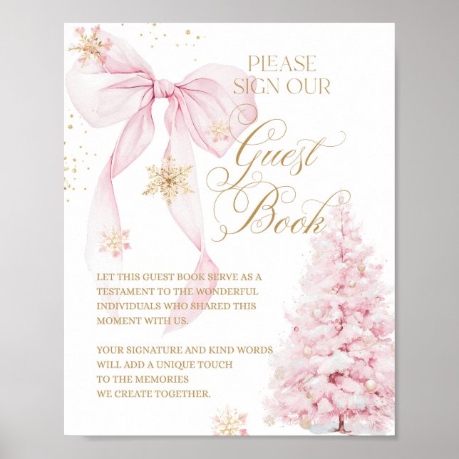 Guest Book Pink Bow Cold Outside Baby Shower (Front)
