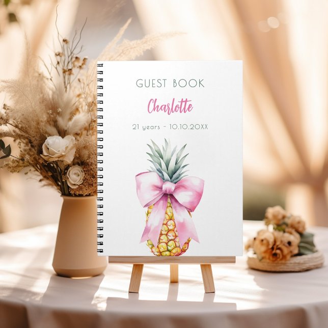 Guest book pink bow pineapple birthday party (Creator Uploaded)