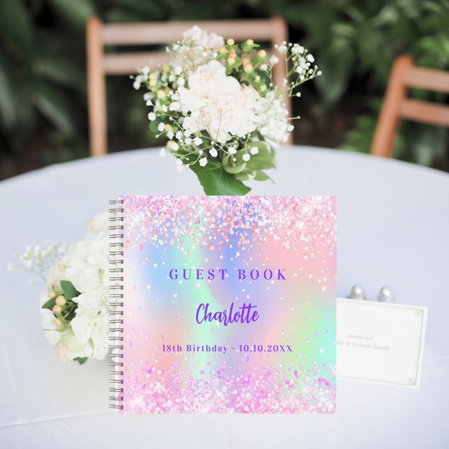 Guest book Pink holographic birthday party (Creator Uploaded)