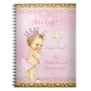 Guest Book Princess Baby Shower Pink Blonde Girl