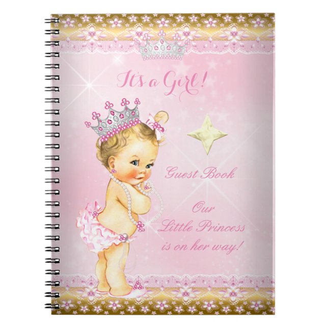 Guest Book Princess Baby Shower Pink Blonde Girl (Front)