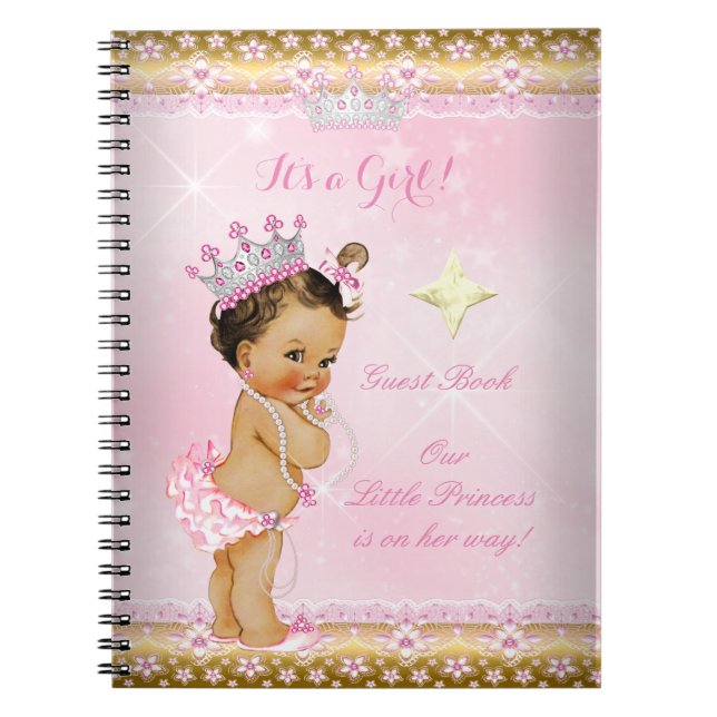 Guest Book Princess Baby Shower Pink Brunette (Front)
