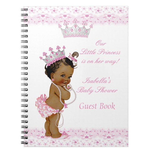 Guest Book Princess Baby Shower Pink White Ethnic (Front)