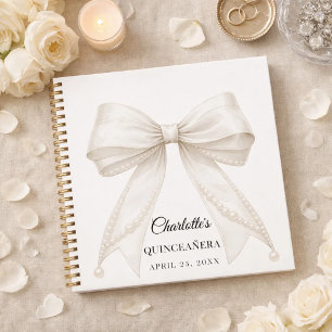 Guest book Quinceanera bow ivory white pearls