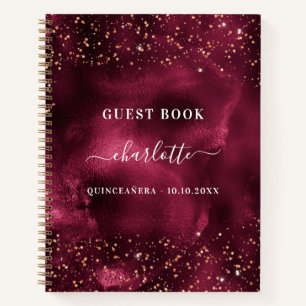 Guest book Quinceanera burgundy rose gold glitter