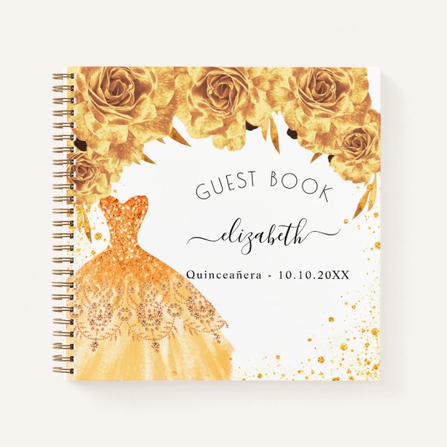Guest book Quinceanera gold glitter dress  (Front)
