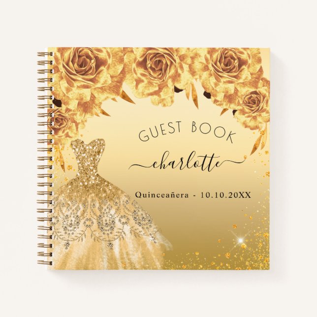 Guest book Quinceanera gold glitter dress  (Front)