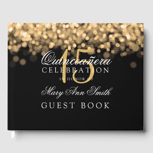 Guest Book Quinceanera Gold Lights (Front)