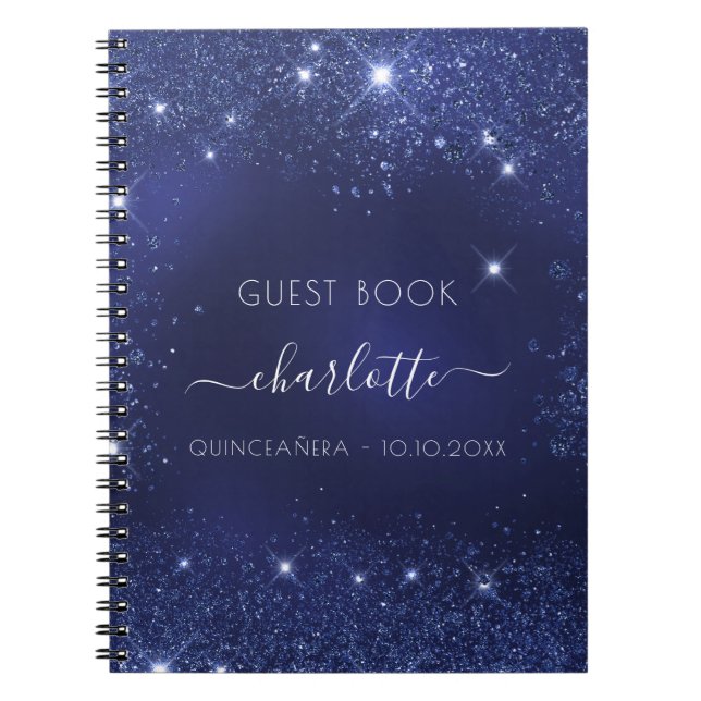 Guest book Quinceanera navy blue glitter (Front)