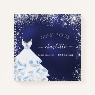 Guest book Quinceanera navy blue glitter dress