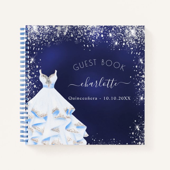 Guest book Quinceanera navy blue glitter dress  (Front)