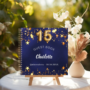 Guest book Quinceanera navy blue gold stars