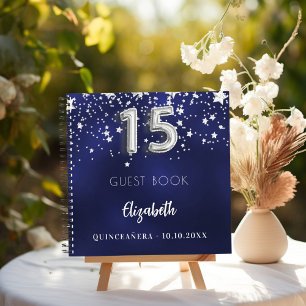 Guest book Quinceanera navy blue silver stars