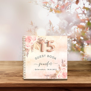 Guest book Quinceanera pampas grass rose gold