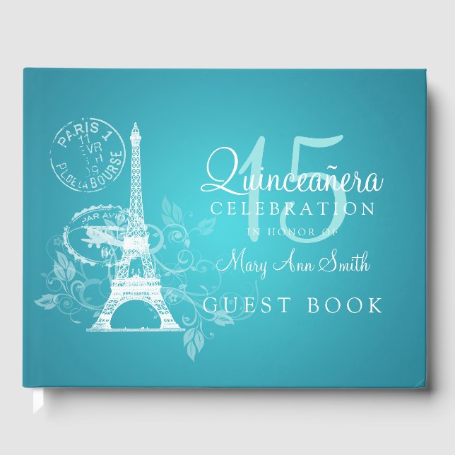 Guest Book Quinceanera Party Paris Turquoise (Front)