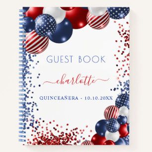 Guest book Quinceanera patriotic red white blue 