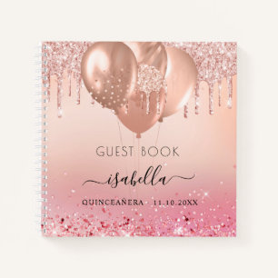 Guest book Quinceanera pink rose gold balloons