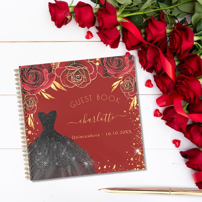 Guest book Quinceanera red gold black dress  (Creator Uploaded)